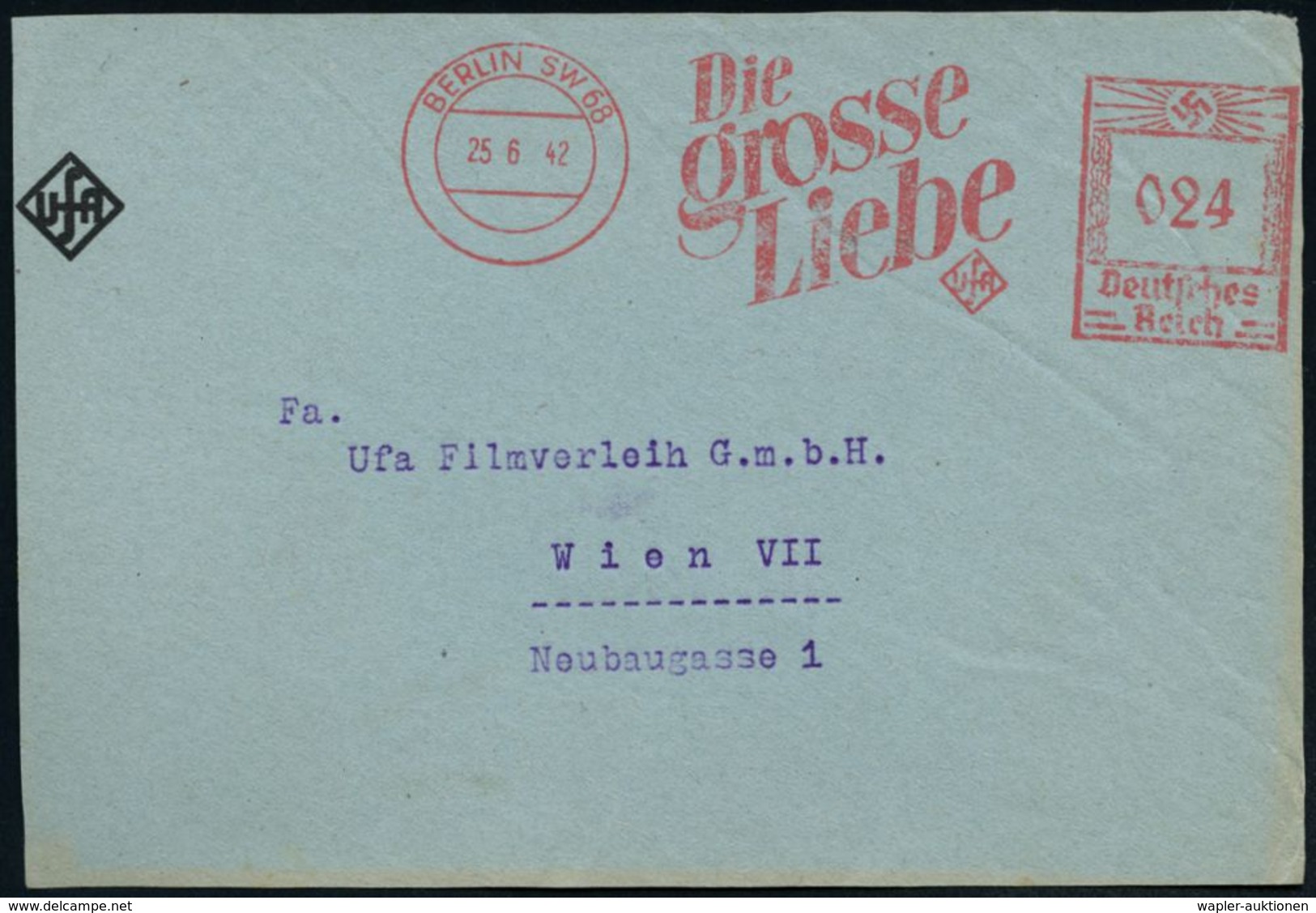 BERLIN SW 68/ Die Grosse Liebe/ UfA 1942 (25.6.) Seltener AFS, Regie: Rolf Hansen, Liebesfilm über Eine Varité-Sängerin  - Cinéma