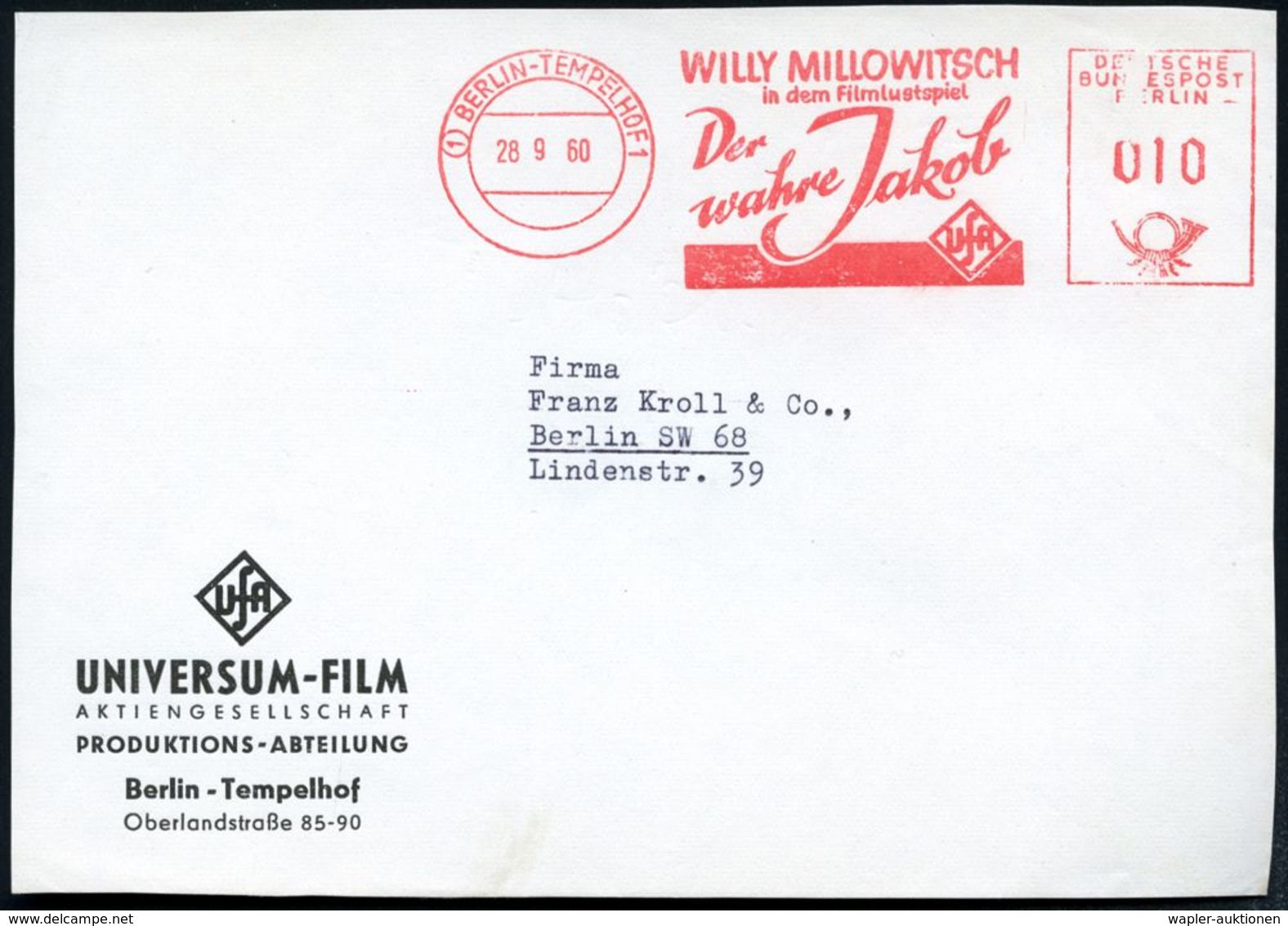 (1) BERLIN-TEMPELHOF 1/ WILLY MILLOWITSCH/ In Dem Filmlustspiel/ Der Wahre Jakob/ UfA 1960 (28.9.) Seltener AFS, Regie:  - Cinéma