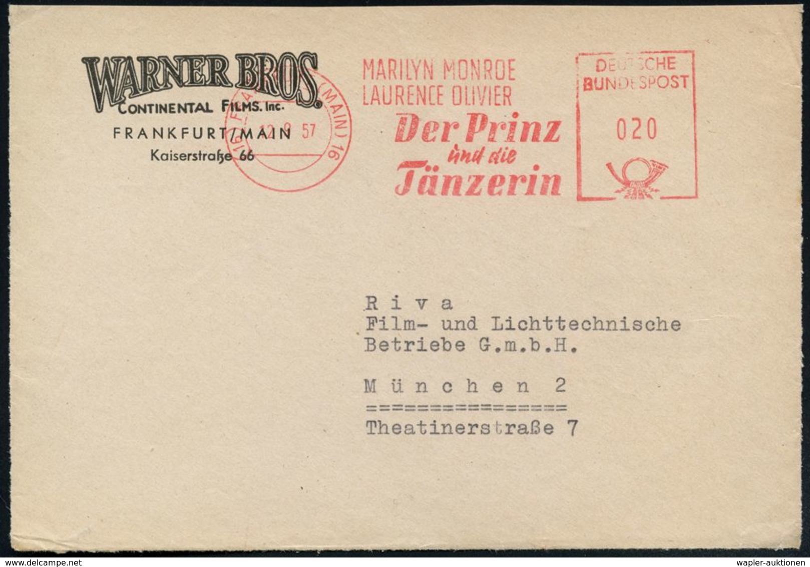(16) FRANKFURT (MAIN) 16/ MARILYN MONROE/ LAURENCE OLIVIER/ Der Prinz/ Und Die/ Tänzerin 1957 (12.9.) Seltener AFS, Regi - Cinéma