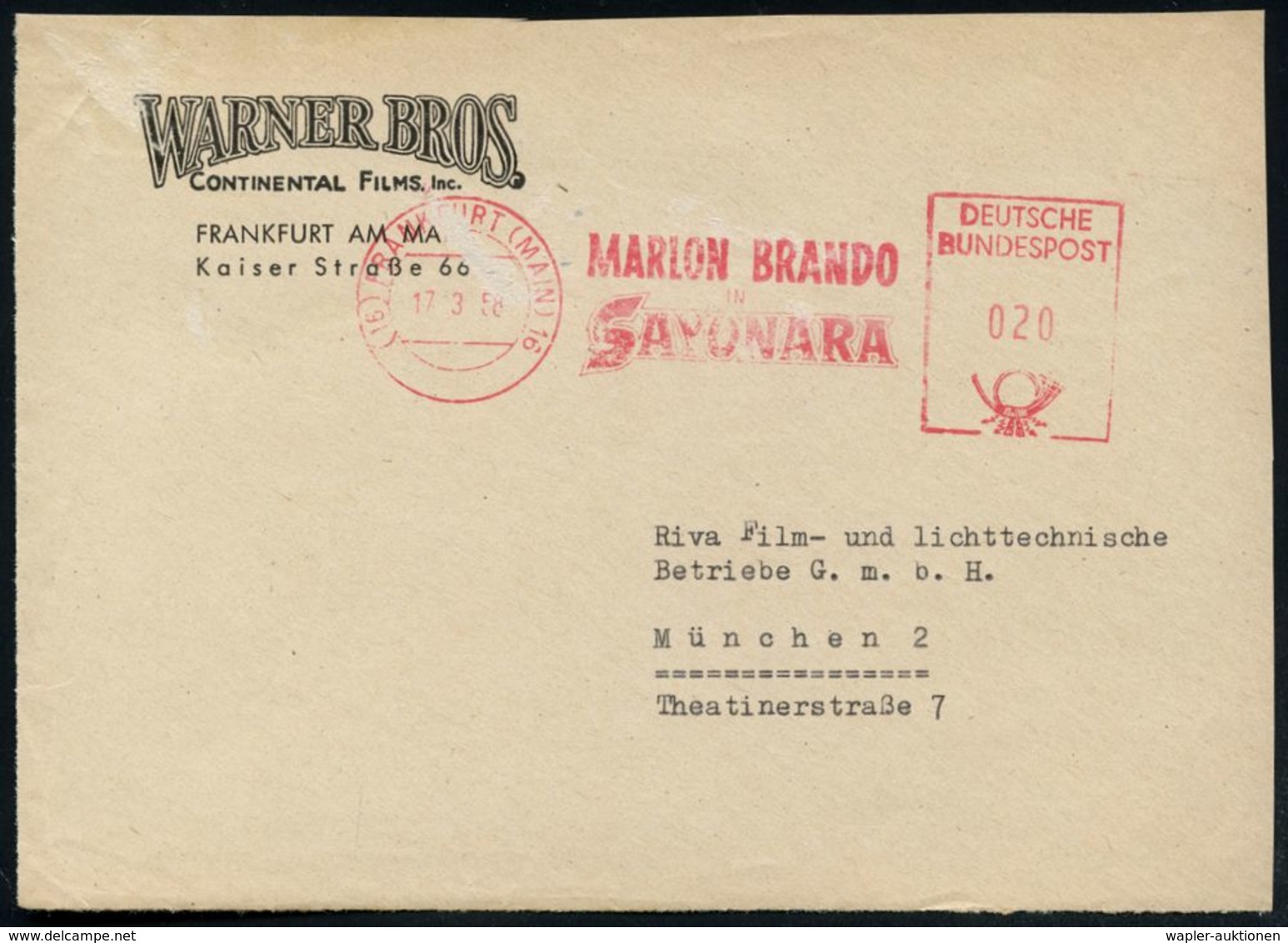 (16) FRANKFURT (MAIN) 16/ MARLON BRANDO/ SAYONARA 1958 (17.3.) Seltener AFS, Regie: Joshua Logan Nach Dem Roman Von Jame - Cinéma