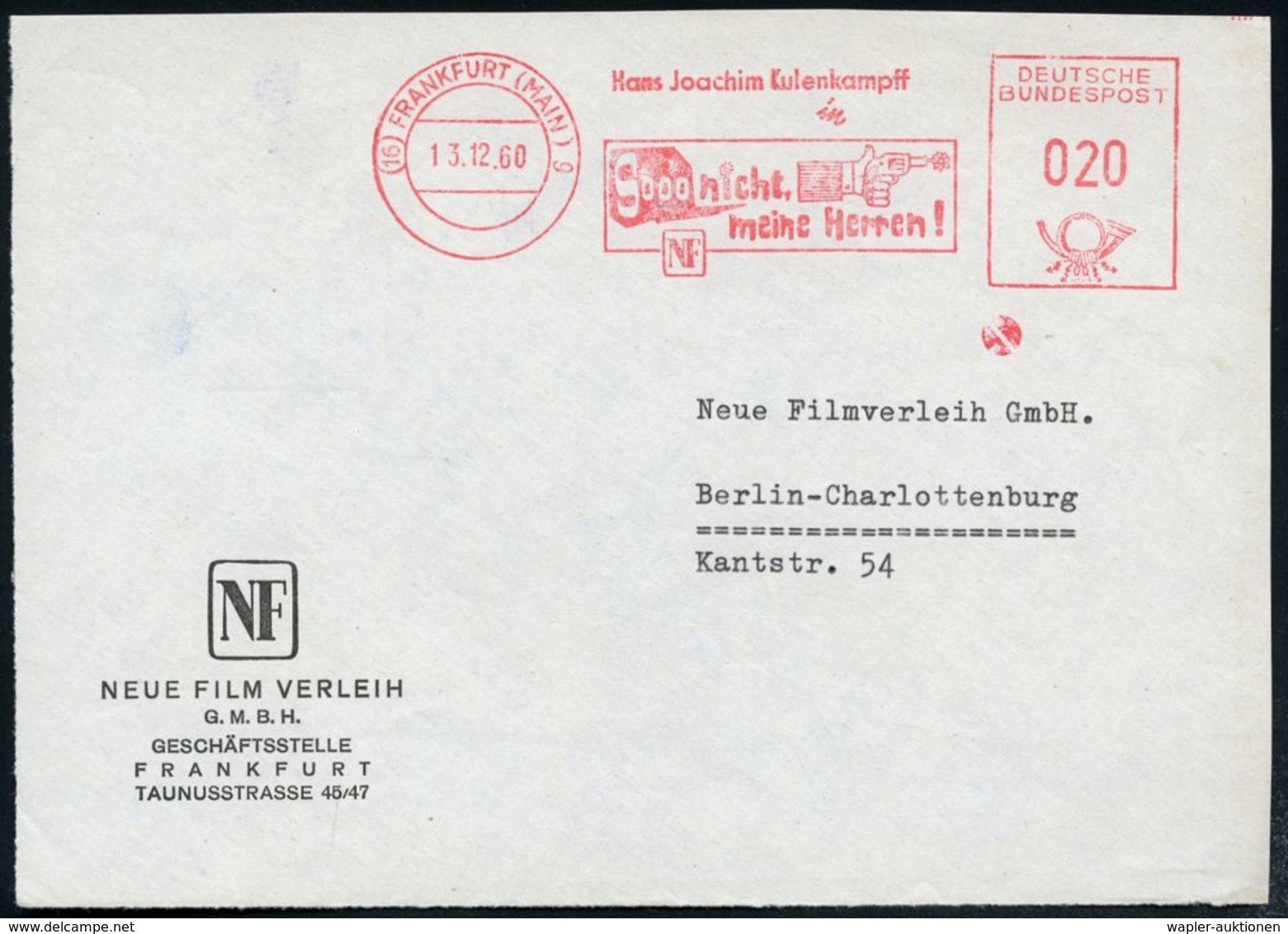 (16) FRANKFURT (MAIN) 9/ Hans Jochachim Kulenkampff/ In/ Sooo Nicht, Meine Herren!/ NF 1960 (13.12.) Seltener AFS = Hand - Cinema