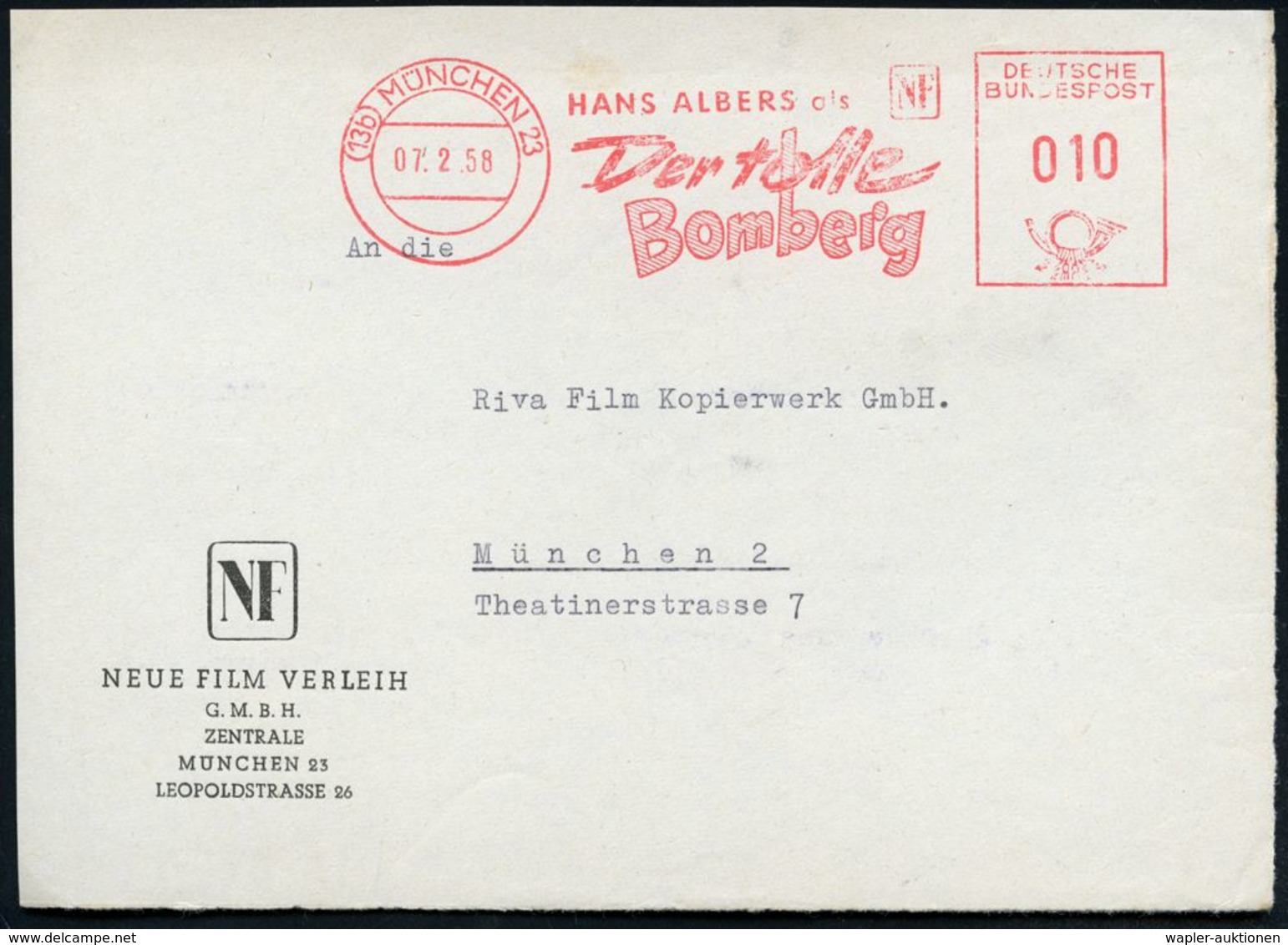 (13b) MÜNCHEN 23/ HANS ALBERS Als/ Der Tolle/ Bomberg/ NF 1958 (7.2.) Seltener AFS, Regie: Rolf Thiele Nach Dem Roman "M - Cinéma