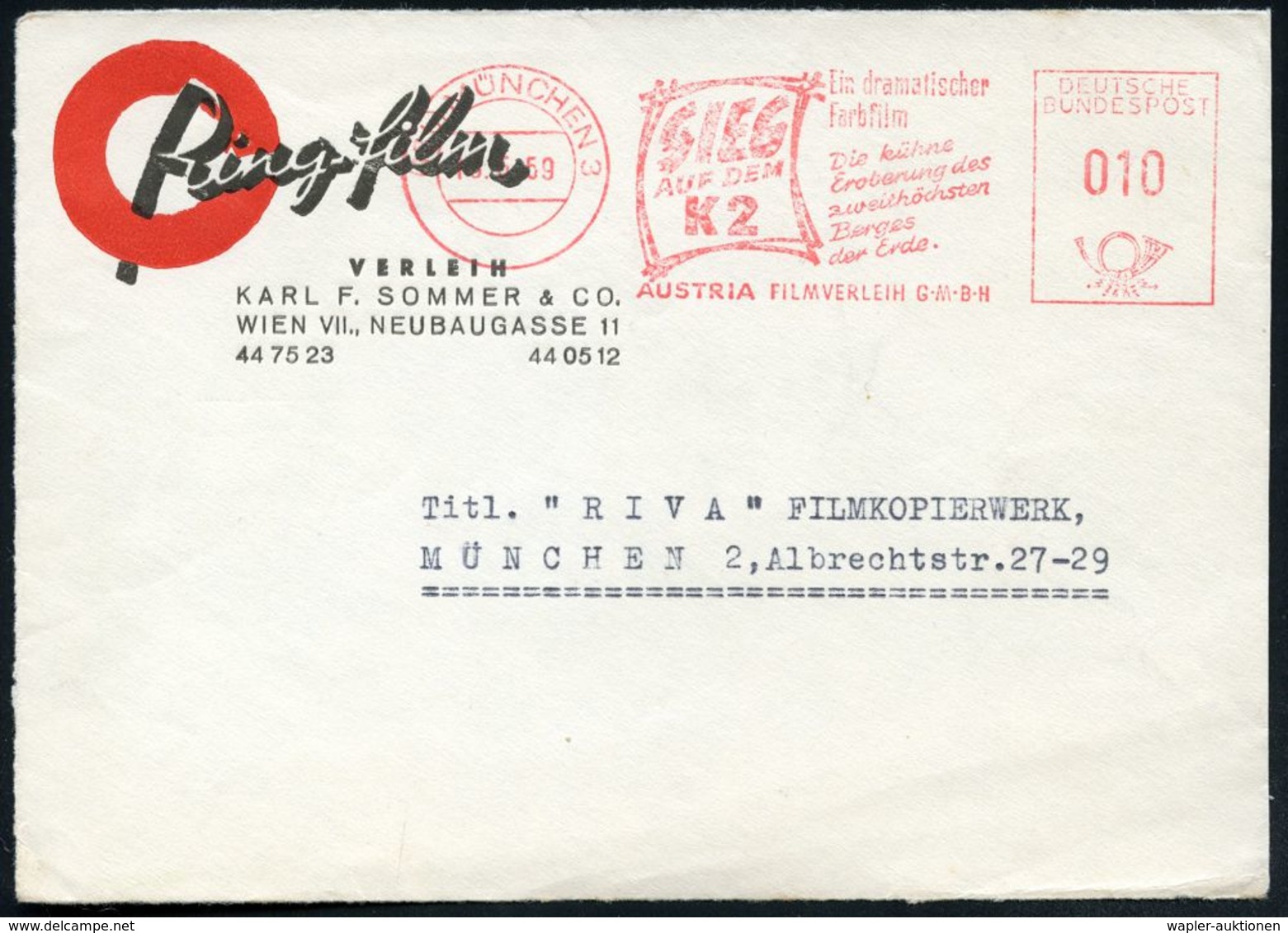 (13b) MÜNCHEN 3/ SIEG/ AUF DEM/ K 2.../ AUSTRIA FILMVERLEIH GMBH 1969 (Mai) Seltener AFS, Regie: Marcello Baldi über Ein - Cinéma