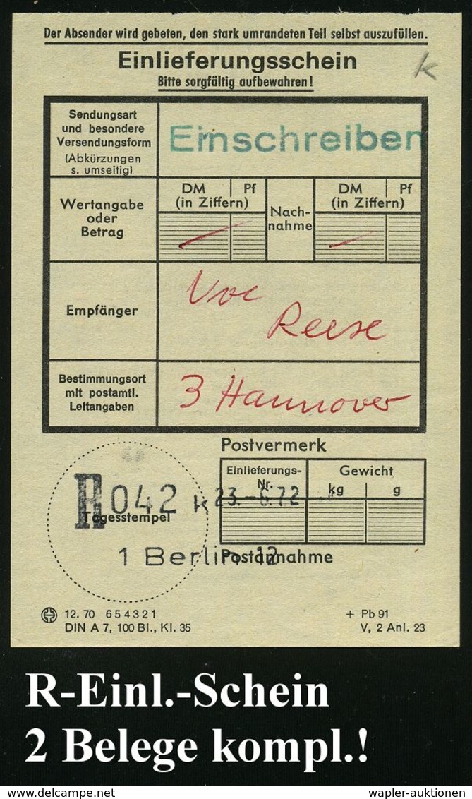 1 BERLIN 12/ 22.INTERNAT.FILMFESTSPIELE 1972 (23.6.) SSt = Regiestuhl, Scheinwerfer 2x Auf 30 Pf. Filmfestspiele (Mi.358 - Cinéma