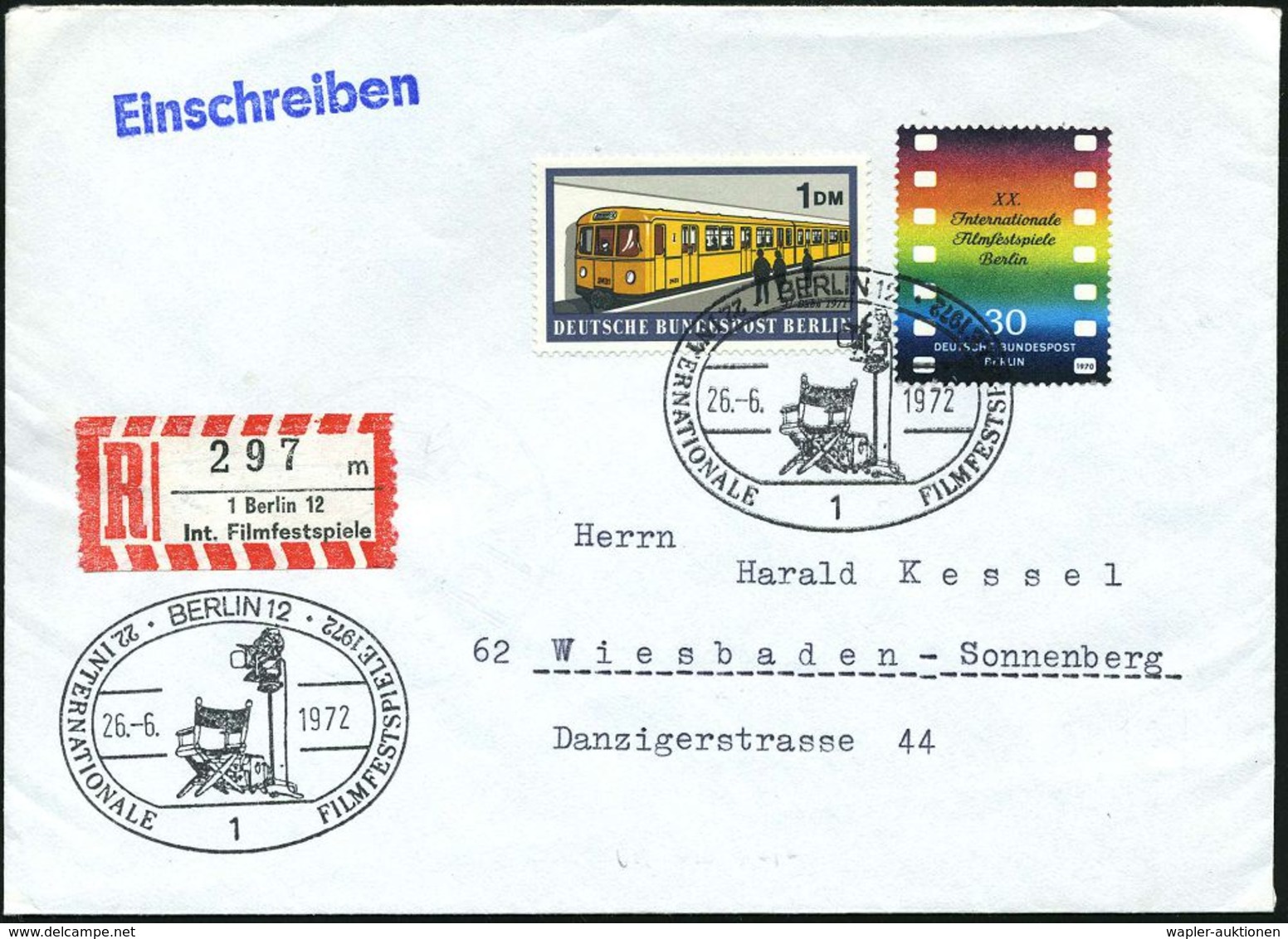 1 BERLIN 12/ 22.INTERNATIONALE FILMFESTSPIELE 1972 (26.6.) SSt = Regiestuhl, Scheinwerfer Auf 30 Pf. Filmfestival (Mi.53 - Cinéma