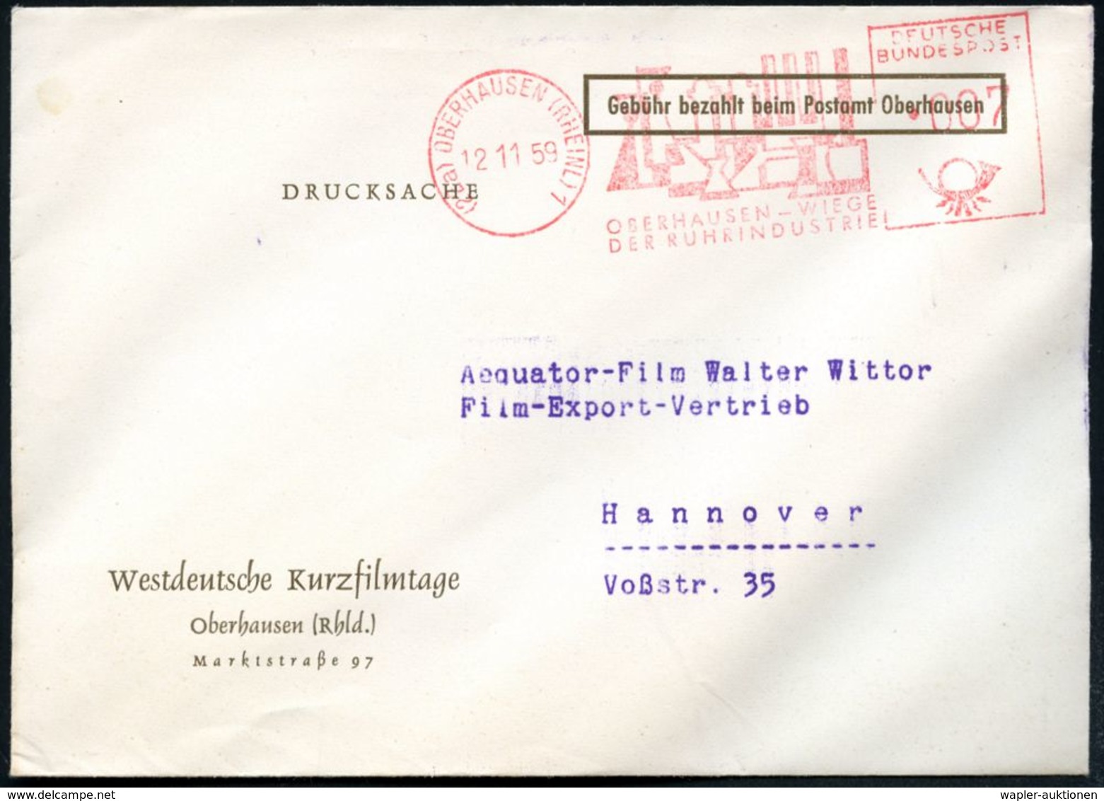 (22a) OBERHAUSEN (RHEINL) 1/ ..WIEGE DER RUHRINDUSTRIE 1959 (12.11.) AFS (Industrie-Anlagen) Auf Vordr.-Bf.: Westdeutsch - Cinéma