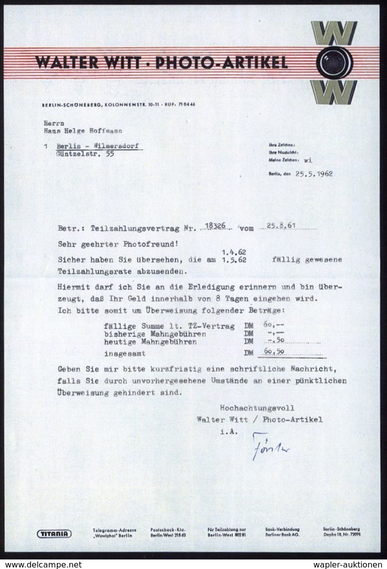 (1) BERLIN-SCHÖNEBERG 1/ TITANIA/ Dia-/ Rähmchen/ Millionenfach Bewährt 1962 (25.5.) AFS = Dia-Rahmen , Dekorativer Firm - Photographie