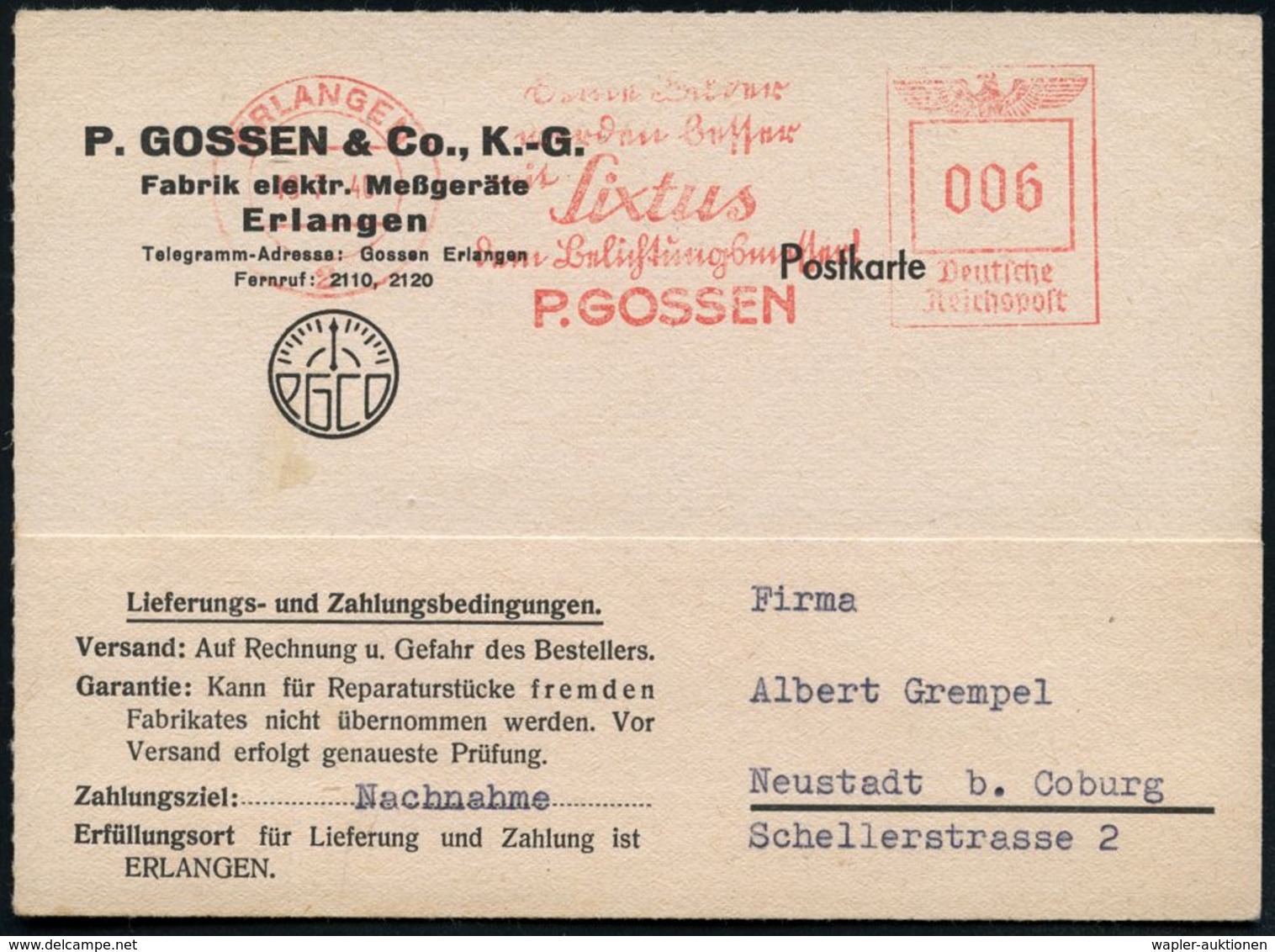 ERLANGEN/ 2/ Deine Bilder/ Werden Besser/ M./ Sixtus/ D.Belichtungsmesser!/ P.GOSSEN 1940 (19.7.) AFS, Teils Sütterlin A - Photographie