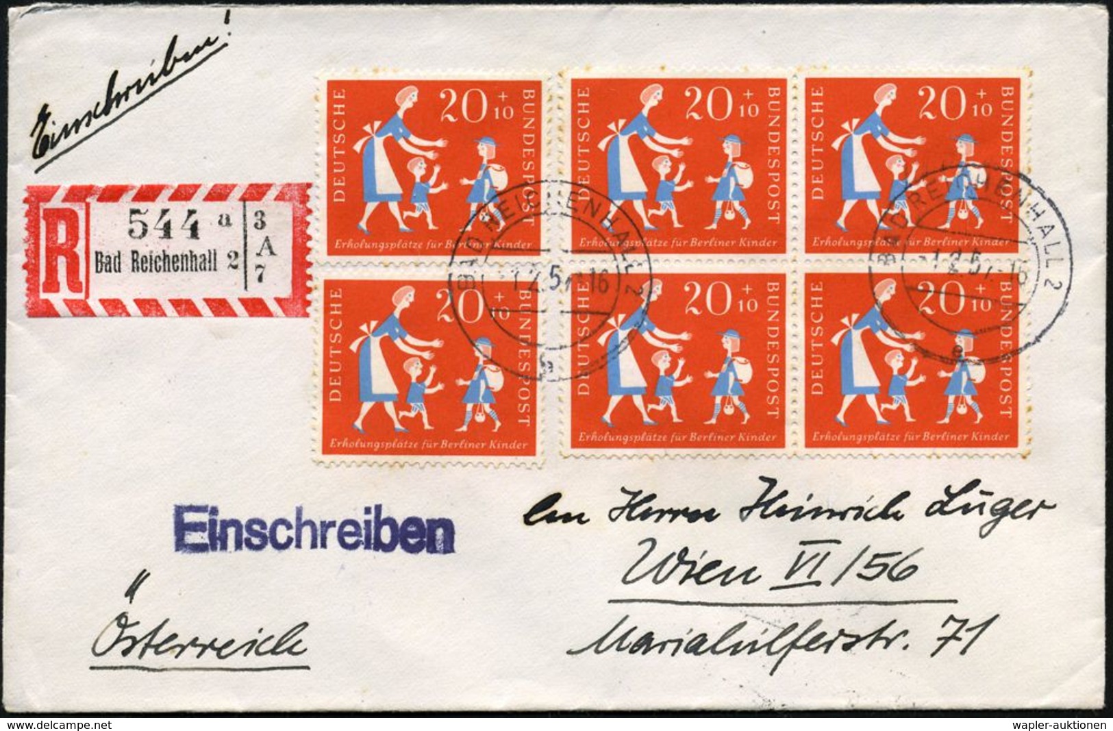 B.R.D. 1957 (1.2.) 20 Pf. + 10 Pf. "Erholung Für Berliner Kinder", Reine MeF: 6er-Block = Mutter, 2 Kinder (einige Minim - Non Classés