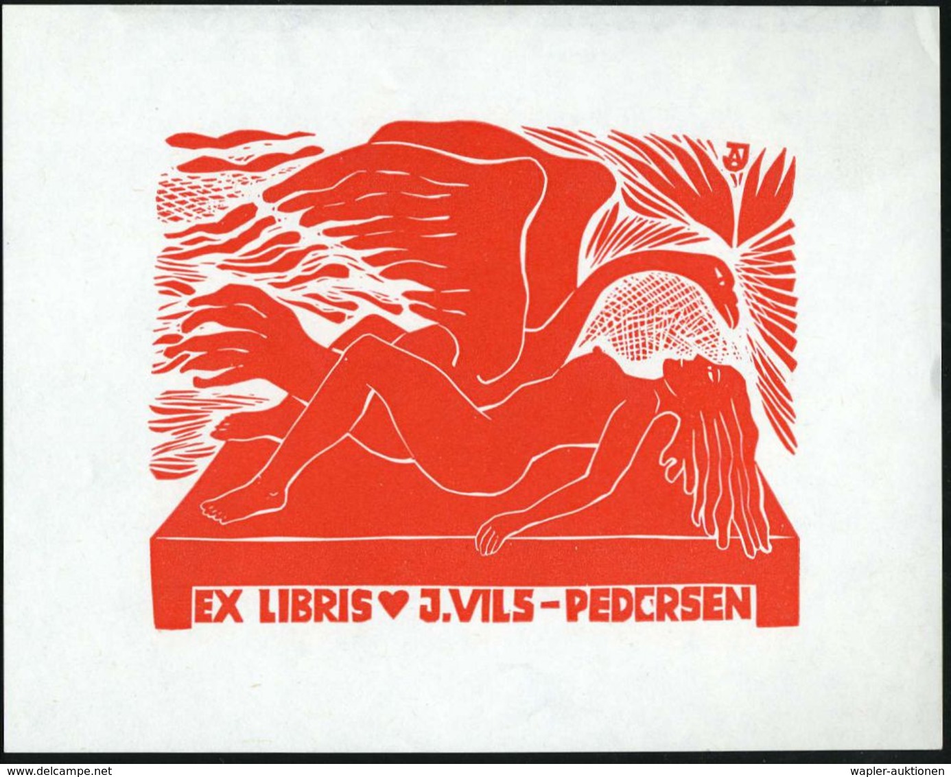 TSCHECHOSLOWAKEI 1976 Monochromes "EX LIBRIS J.VILS-PEDERSEN" = Leda Mit Schwan (sign. "J A") In Rot (12,7 X 10,2 Cm) -  - Non Classés