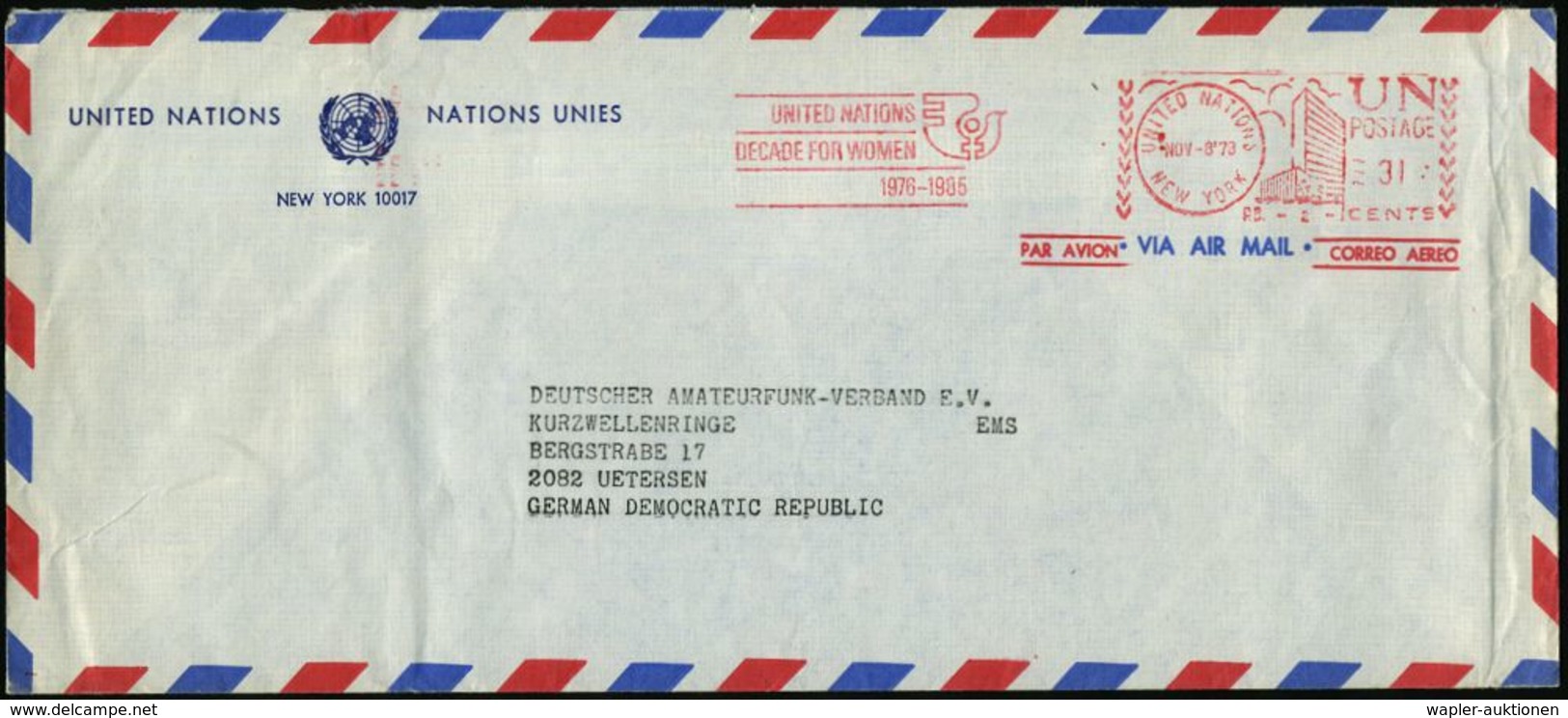 U.N.O. 1978 (Nov.) AFS: UNITED NATIONS/NEW YORK/PB.2/DECADE FOR WOMEN/1976-1985 (stilis.Taube), Übersee-Flp.-Bf.  - Medi - Unclassified