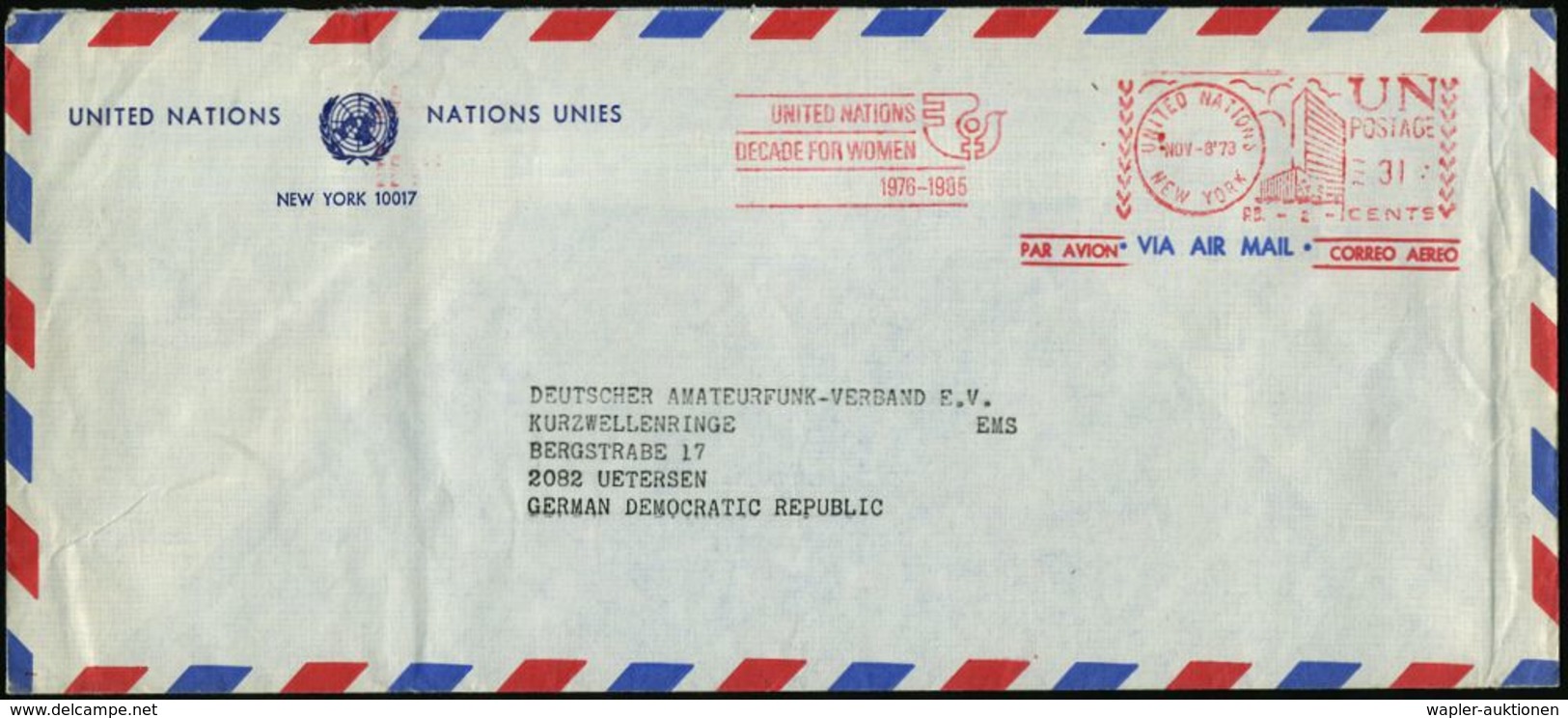 U.N.O. 1978 (Nov.) AFS: UNITED NATIONS/NEW YORK/PB.2/DECADE FOR WOMEN/1976-1985 (stilis.Taube), Übersee-Flp.-Bf.  - Medi - Non Classés