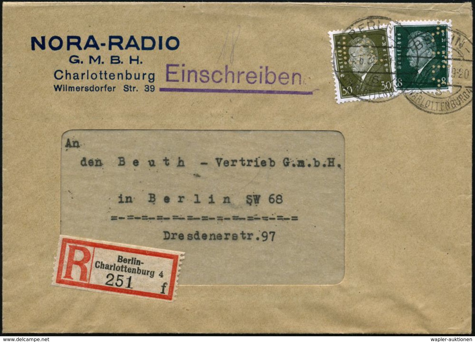 BERLIN-/ S/ CHARLOTTENBURG 4 1932 (24.6.) 1K-Brücke Auf Ebert 8 U. 30 Pf. Mit Firmen-Lochung: H. A. + RZ: Berlin-/Charlo - Unclassified