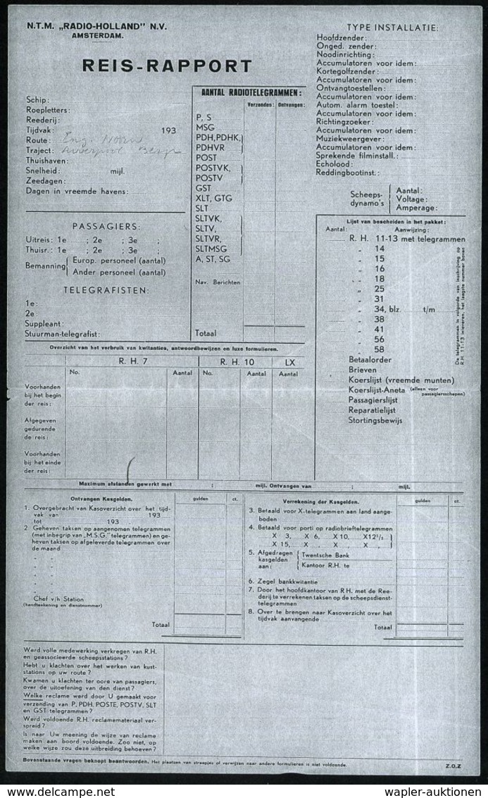 NIEDERLANDE 1930 Formular "RADIO-HOLLAND" N.V.: REIS-RAPPORT; Liste Statistischer Angaben (gefaltet, Bugspur) Ungebr., F - Non Classés