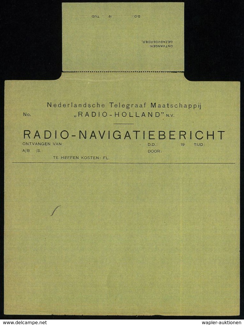 NIEDERLANDE 1949 (ca.) Formular-Falt-Bf. "RADIO-HOLLAND" N.V. RADIO-NAVIGATIEBERICHT (Klappe Abgetrennt, Unten Kl. Randm - Non Classés