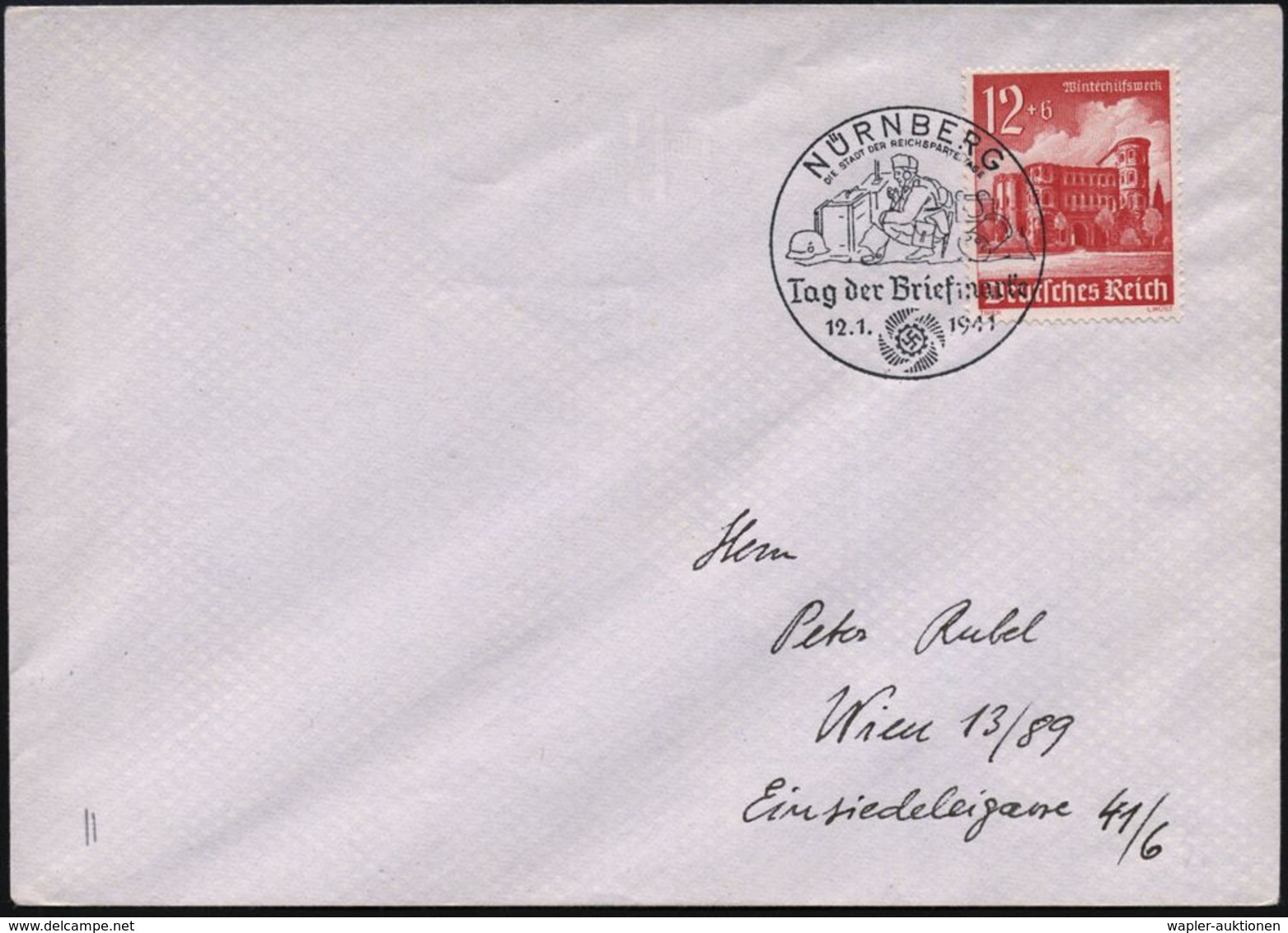 NÜRNBERG/ DSDR/ Tag Der Briefmarke 1941 (12.1.) SSt = Wehrmachts-Funker (am Funkgerät) Auf EF 12 + 6 Pf. WHW (Mi.756) Fe - Sin Clasificación