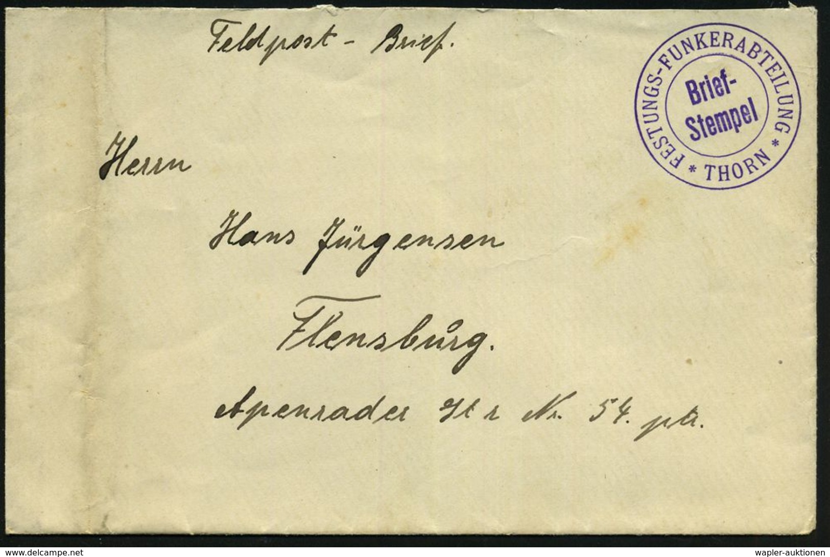 Thorn 1915 (ca.) Viol. 2K-Briefstempel: THORN/ FESTUNGS-FUNKERABTEILUNG + Rs. Hs. Abs. (kl. Klappenmäng. Links, Schwache - Non Classés