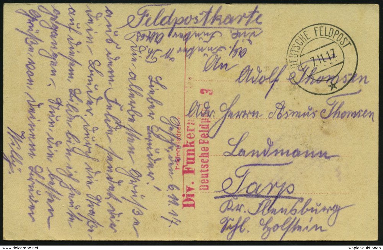 DEUTSCHES REICH 1917/18 9 Verschiedene Feldpost-Karten: Div. Funkerabt. 68 / Deutsche Feldpost 3 Bzw. 864 , Meist Aus Be - Ohne Zuordnung