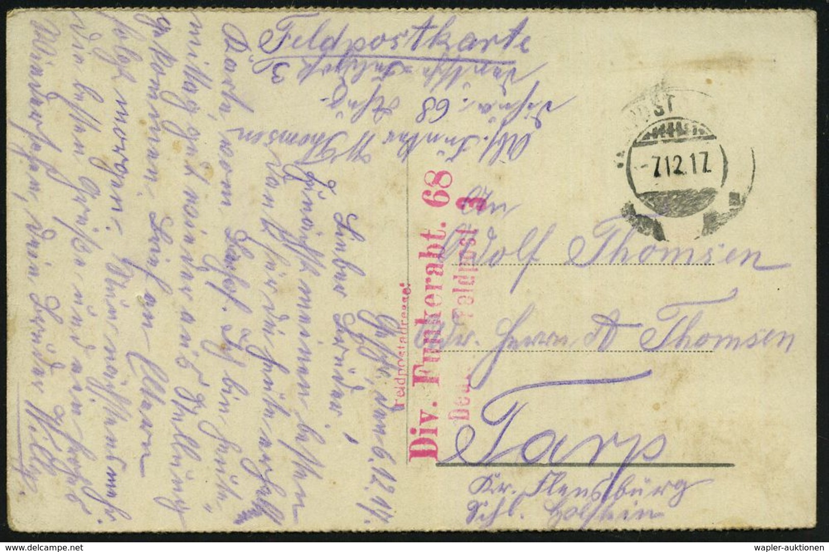 DEUTSCHES REICH 1917/18 9 Verschiedene Feldpost-Karten: Div. Funkerabt. 68 / Deutsche Feldpost 3 Bzw. 864 , Meist Aus Be - Ohne Zuordnung