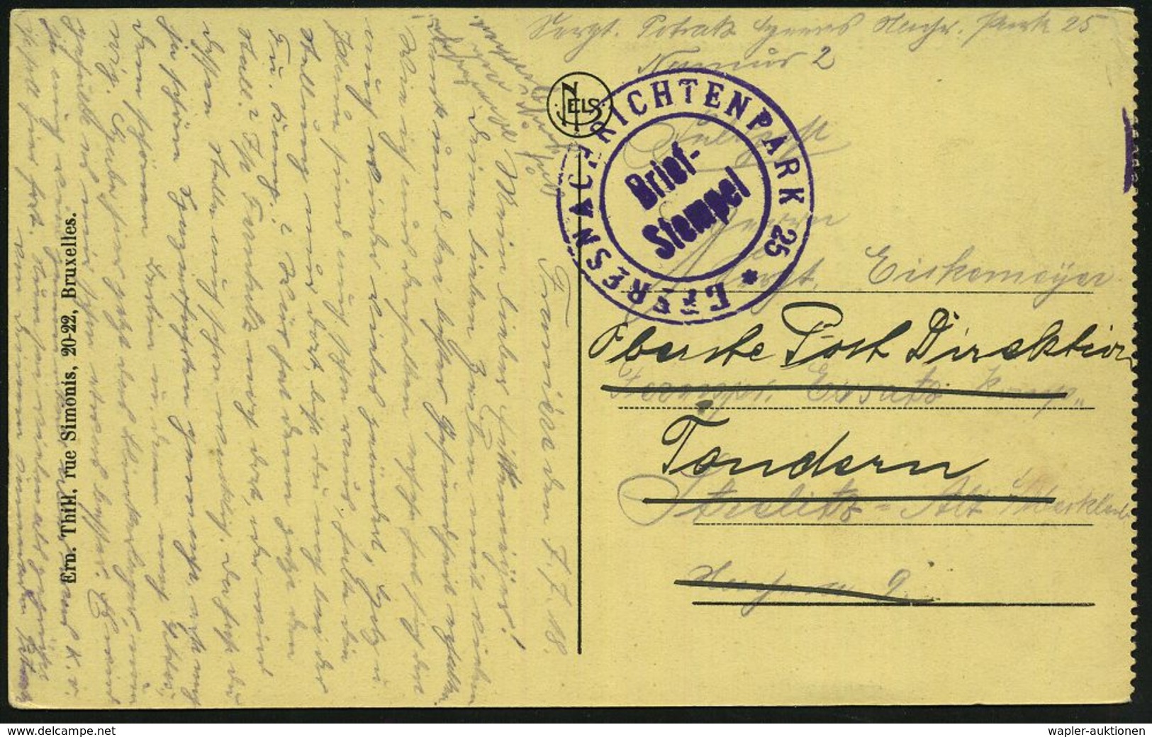 DT.BES.BELGIEN 1918 (7.7.) Viol. 2K-Briefstempel: ..NACHRICHTENPARK 25 + Hs. Abs.: "Nachr. Park 25, Namur", Klar Gest. S - Sin Clasificación