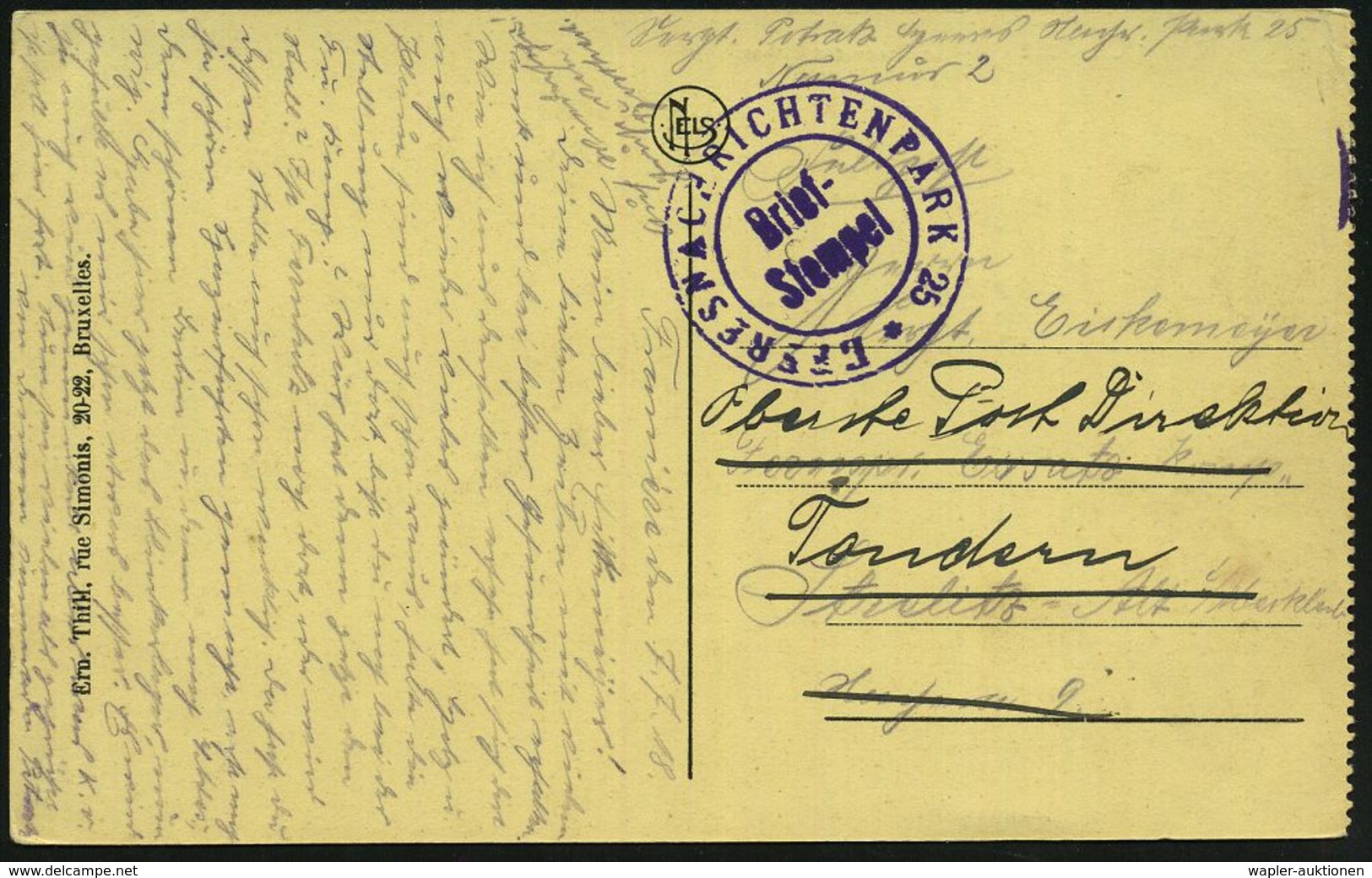 DT.BES.BELGIEN 1918 (7.7.) Viol. 2K-Briefstempel: ..NACHRICHTENPARK 25 + Hs. Abs.: "Nachr. Park 25, Namur", Klar Gest. S - Non Classés