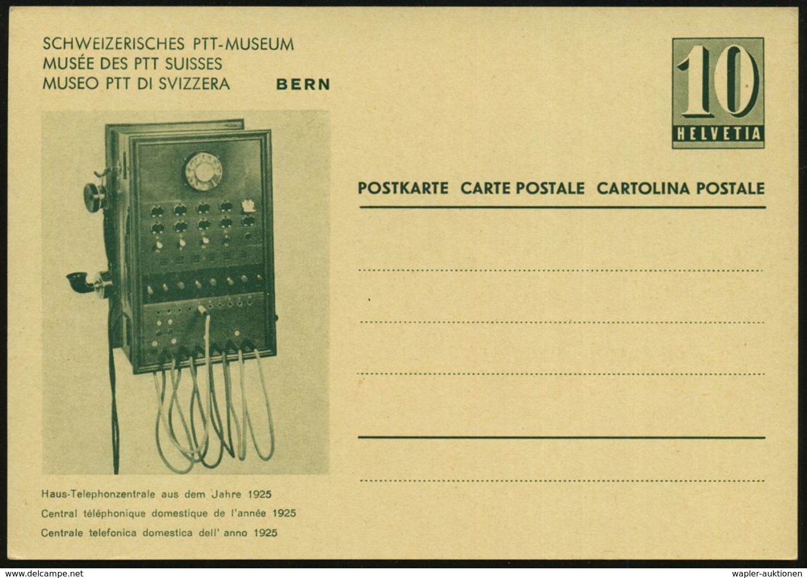 SCHWEIZ 1958 10 C. BiP Ziffer, Grün: PTT-MUSEUM BERN = Haus-Telefon-Zentrale 1925 , Ungebr. (Mi.P 203) - Berühmte Medizi - Sin Clasificación