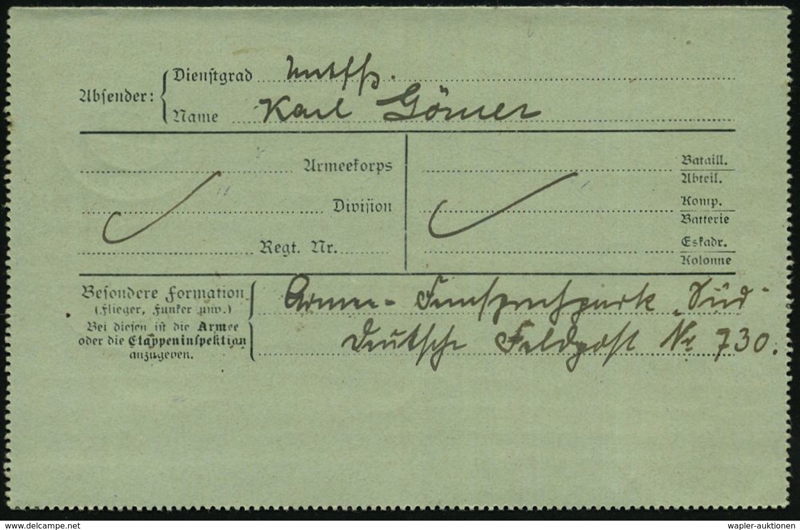 DEUTSCHES REICH 1917 (6.3.) Aptierter, Bayer. 2K-Gitter: FELD-POST/** = Tarnstempel + Viol. 2L: Armee-Fernsprechpark Süd - Non Classés