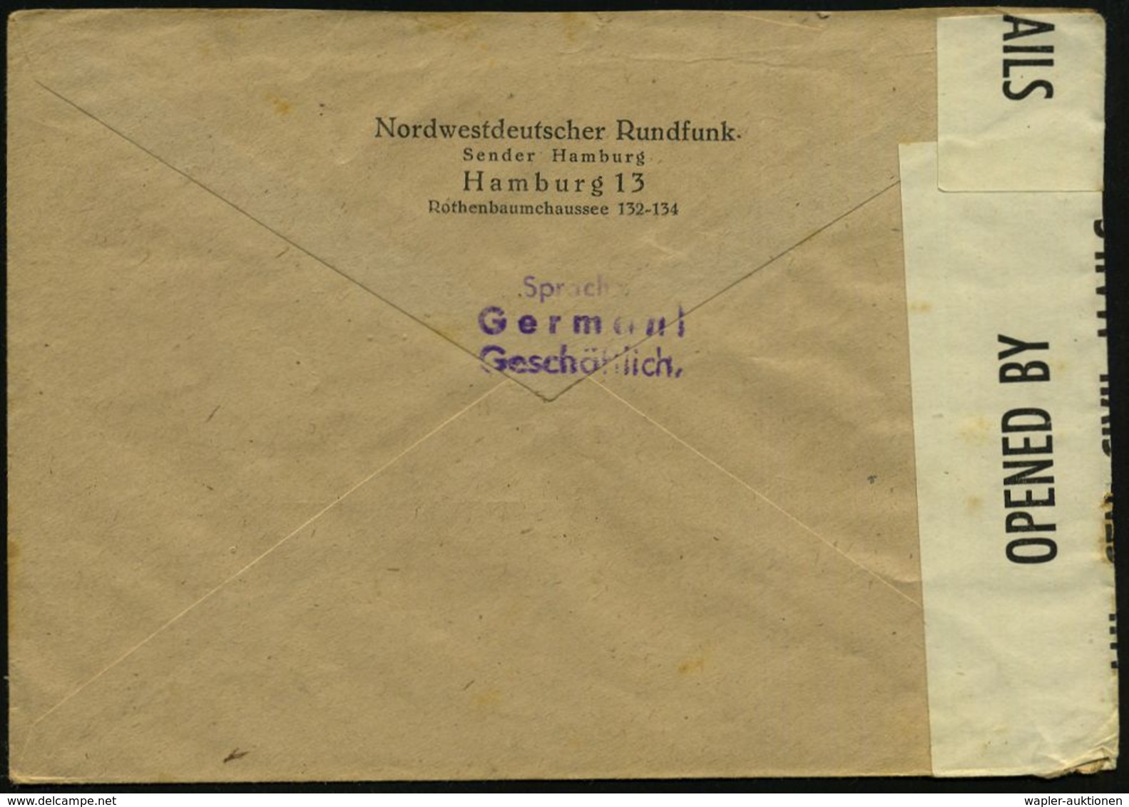 HAMBURG/ 37 1946 (4.1.) Aptierter AFS Ohne Abs.-Klischee = Hakenkreuz U. Text Entfernt + Viol. Zensur-1K: MILITARY CENSO - Non Classés