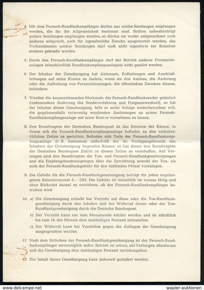 3 HANNOVER 1/ Bi 1963 (13.8.) 1K Auf (gefaltetem) Formblatt: Fernseh-Rundfunkgenehmigung (Format A5) (Druckvermerk: 4.63 - Ohne Zuordnung