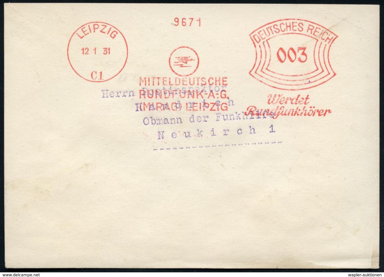 LEIPZIG/ C1/ MITTELDEUTSCHE/ RUNDFUNK A.-G./ (MIRAG) LEIPZIG/ Werdet/ Rundfunkhörer 1931 (12.1.) Seltener AFS (Sender-Lo - Non Classés