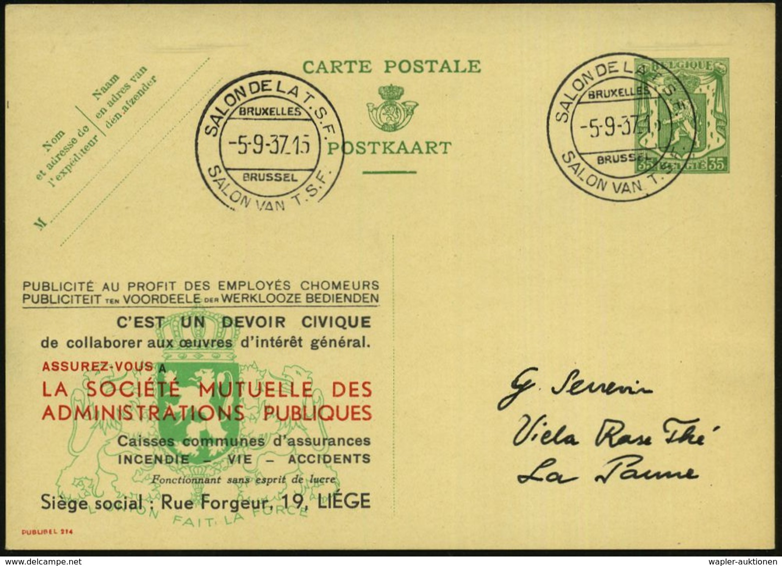 BELGIEN 1937 (Sept.) SSt: BRUXELLES/BRUSSEL/SALON DE LA T.S.F. = Funk- U. Amateurfunk-Ausstellung , Klar Gest. Inl.Kt. - - Non Classés
