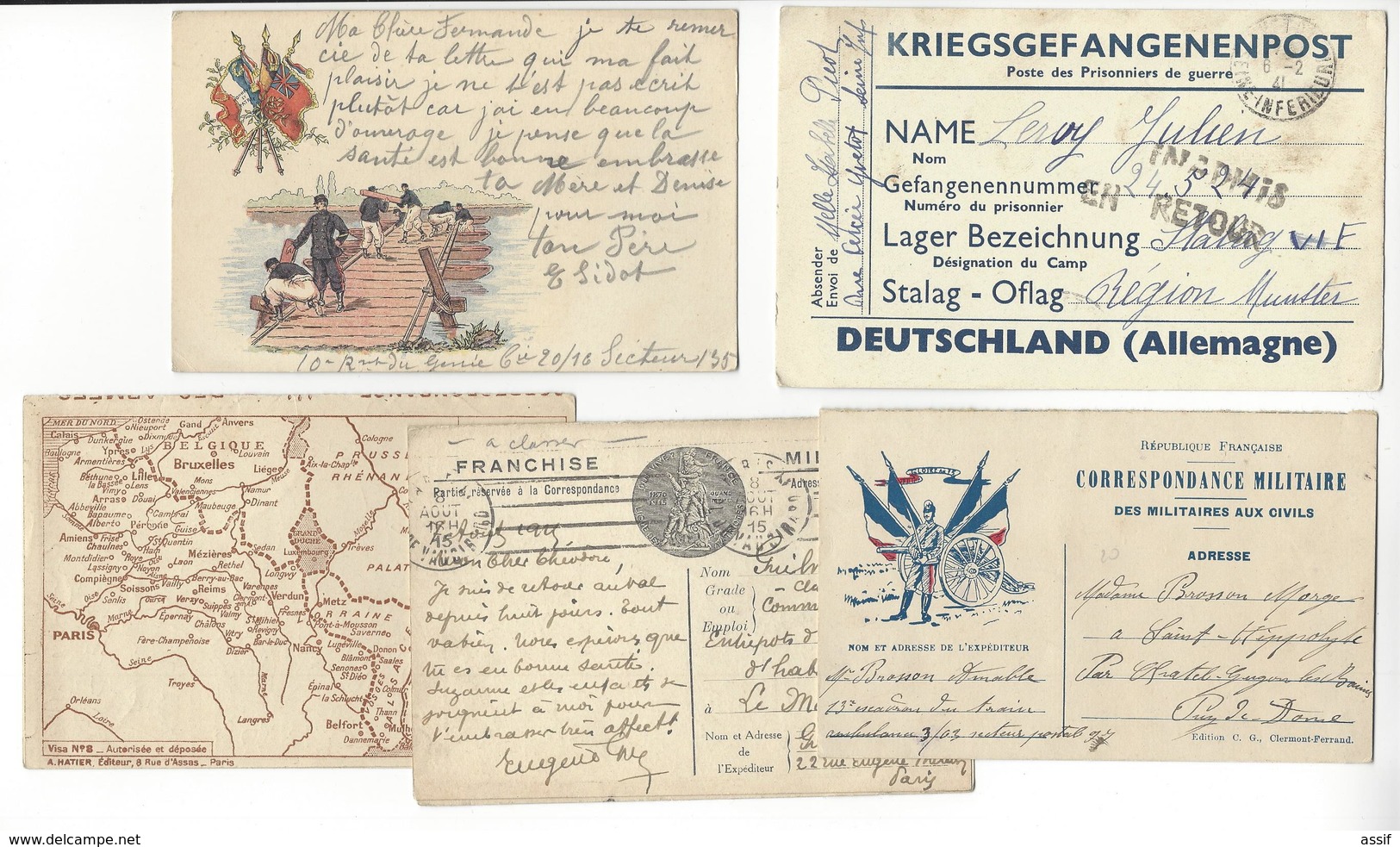 5 DOCUMENTS FM CARTE DE FRANCHISE MILITAIRE /FREE SHIPPING REGISTERED - Lettres & Documents