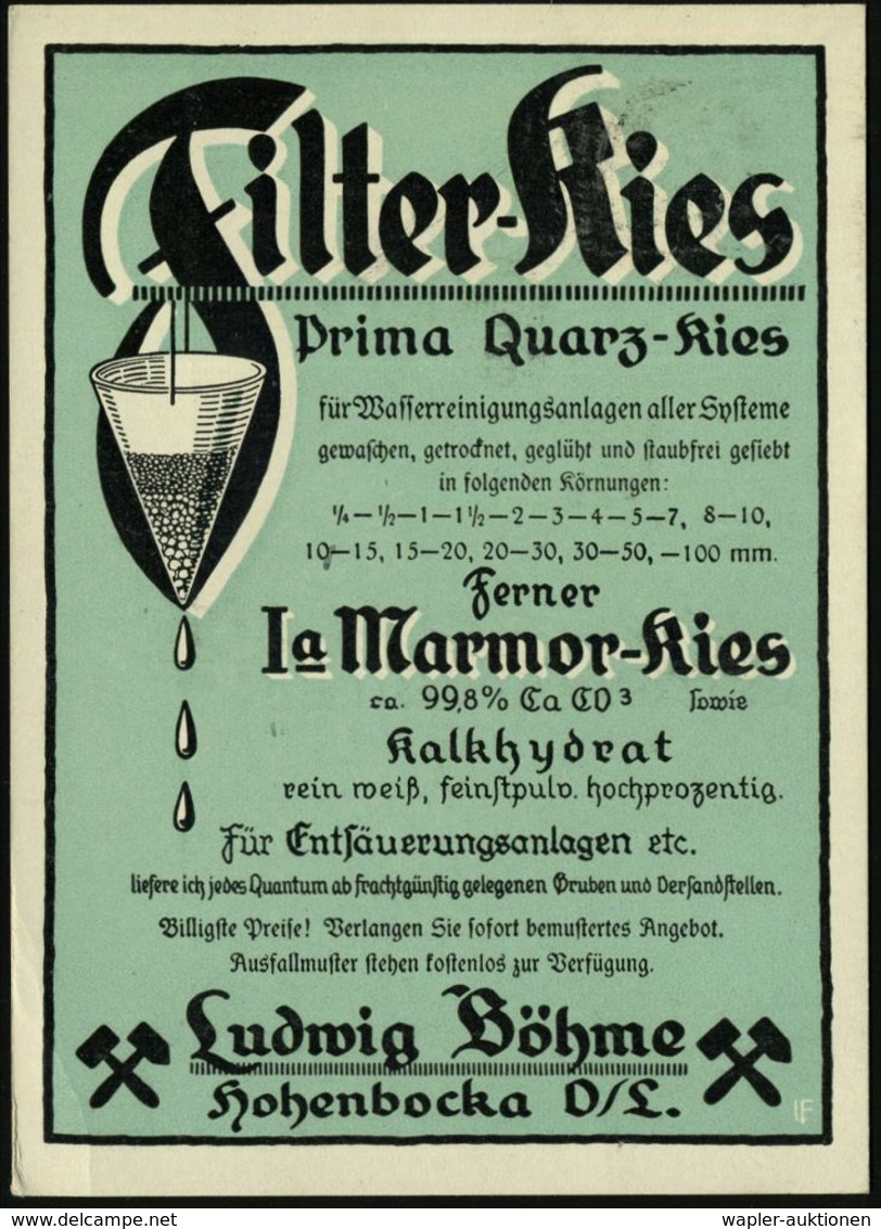 HOHENBOCKA-/ HOSENA/ (LAUSITZ) 1934 (9.11.) 1K-Steg A. Zweifarb. Reklame-Kt.: Filter-Kies..Marmor-Kies..Kalkhydrat (Kies - Autres & Non Classés