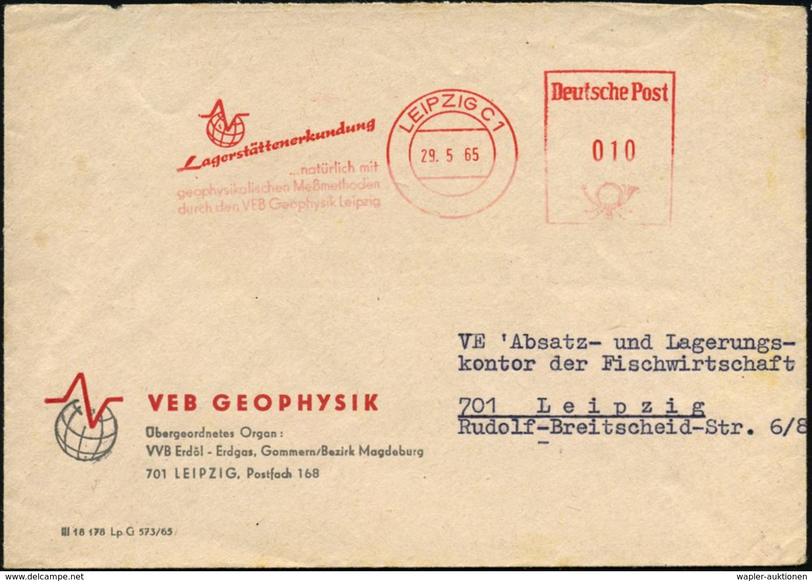 LEIPZIG C1/ Lagerstättenerkundung/ Geophysikal.Meßmethoden/ Durch Die VEB Geophysik 1965 (29.5.) AFS ) Globus Mit Kurve  - Autres & Non Classés