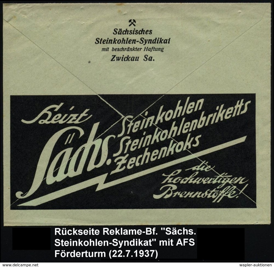 ZWICKAU(SACHSEN)/ 1/ SSS/ Sächs.Steinkohlen-Syndikat MbH. 1938 AFS = Förderturm (Monogr. "SSS", Stadtsilhoutte) Rs. Abs. - Autres & Non Classés