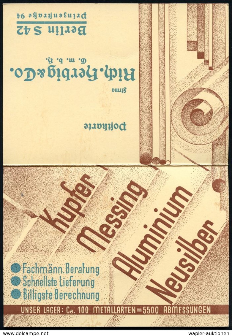 BERLIN S/ 42/ Überall/ Herbig-Metall!/ RICH.HERBIG & CO.. 1934 (7.12.) Dekorativer AFS (Figur Mit Blech) Auf Reklame-Kla - Autres & Non Classés