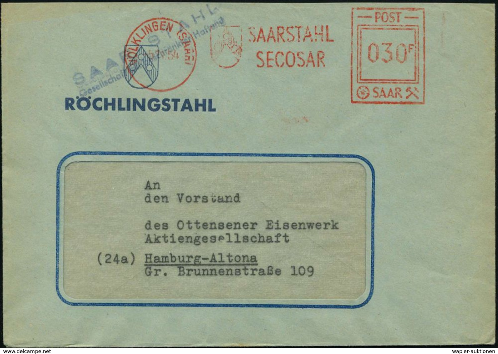 VÖLKLINGEN (SAAR)/ SAARSTAHL/ SECOSAR 1954 Seltener AFS-Typ "POST/SAAR" Mit Gotischen BG-Ziffern! (Wappen) Firmen-Bf.: R - Autres & Non Classés