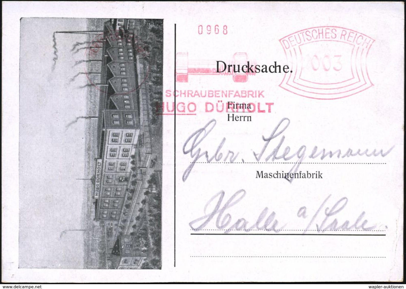 WERMELSKIRCHEN/ SCHRAUBENFABRIK/ HUGO DÜRHOLT 1931 AFS (Schraube) Dekorative Reklame-Kt.: Werks-Abbs. Vs., Rs. Div. Schr - Autres & Non Classés