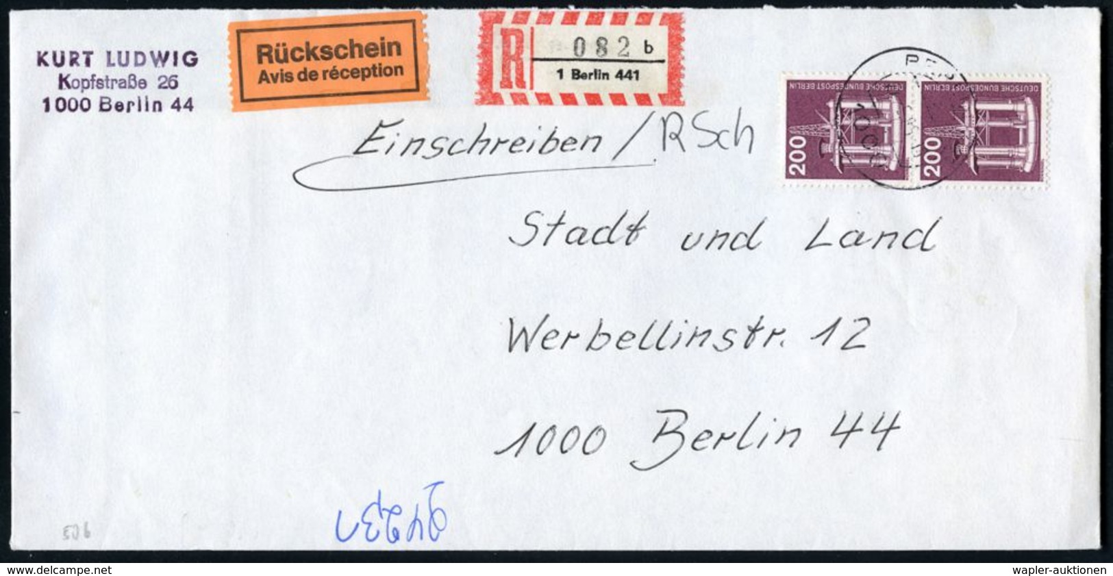 BERLIN 1985 (24.9.) 200 Pf. "Offshore-Bohrinsel", Reine MeF: Senkr. Paar + RZ: 1 Berlin 441/b, Sauber Gest. Orts-R-Bf. " - Pétrole