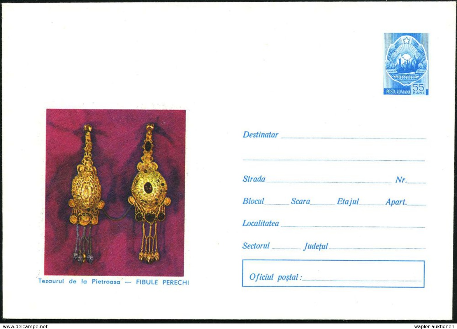 RUMÄNIEN 1973 55 B. U Staatswappen, Blau: Antiker Goldschmuck Aus Pietroasa, GOLD-FIBELN , Ungebr. (Mi.U 599/074) - Hand - Autres & Non Classés