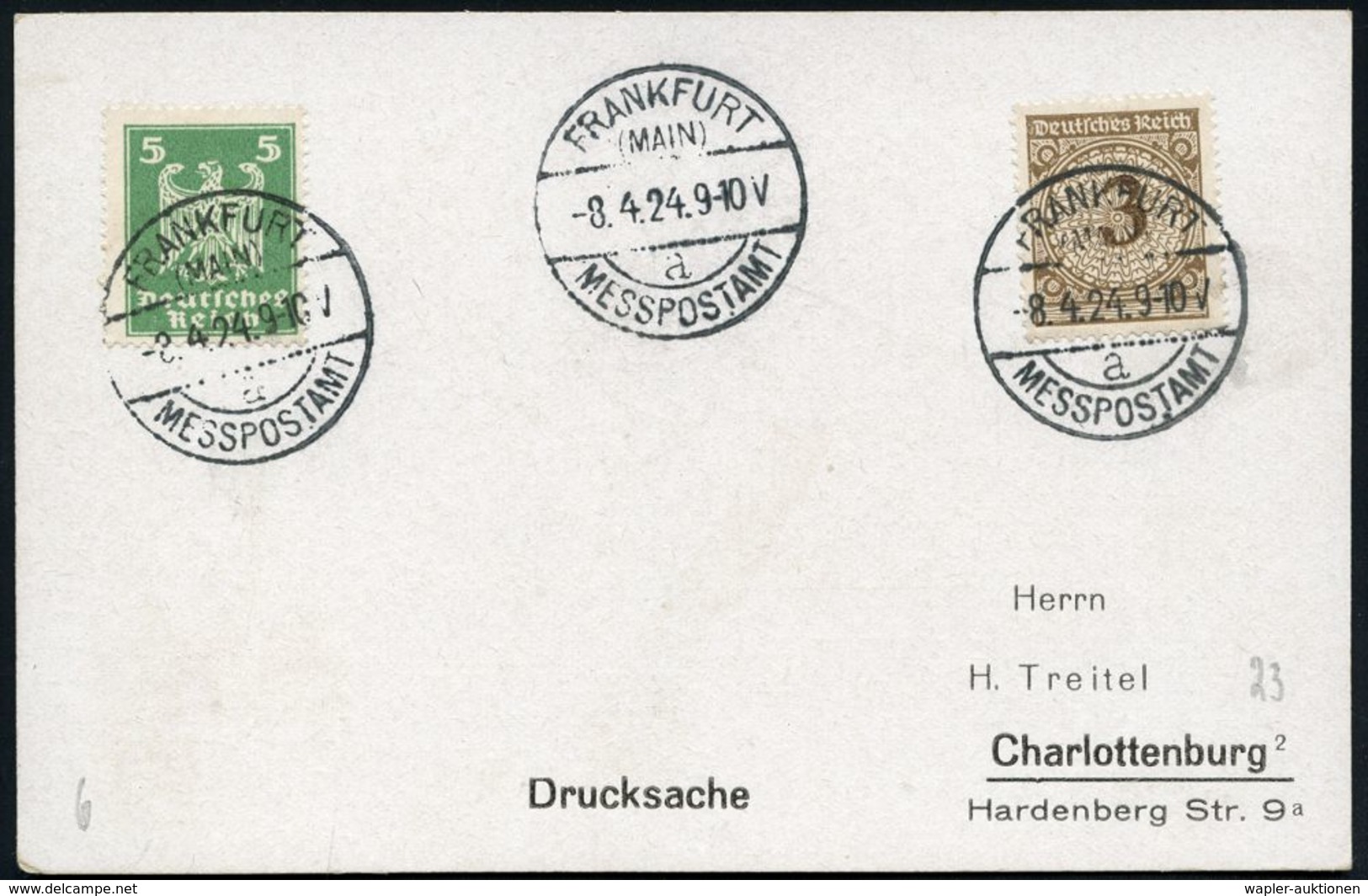 FRANKFURT/ (MAIN)/ A/ MESSPOSTAMT 1924 (8.4.) Seltener SSt Der Frühjahrsmesse, 3x Auf Inl.-Kt. (Bo.23 A) - Hafen / Port  - Ohne Zuordnung
