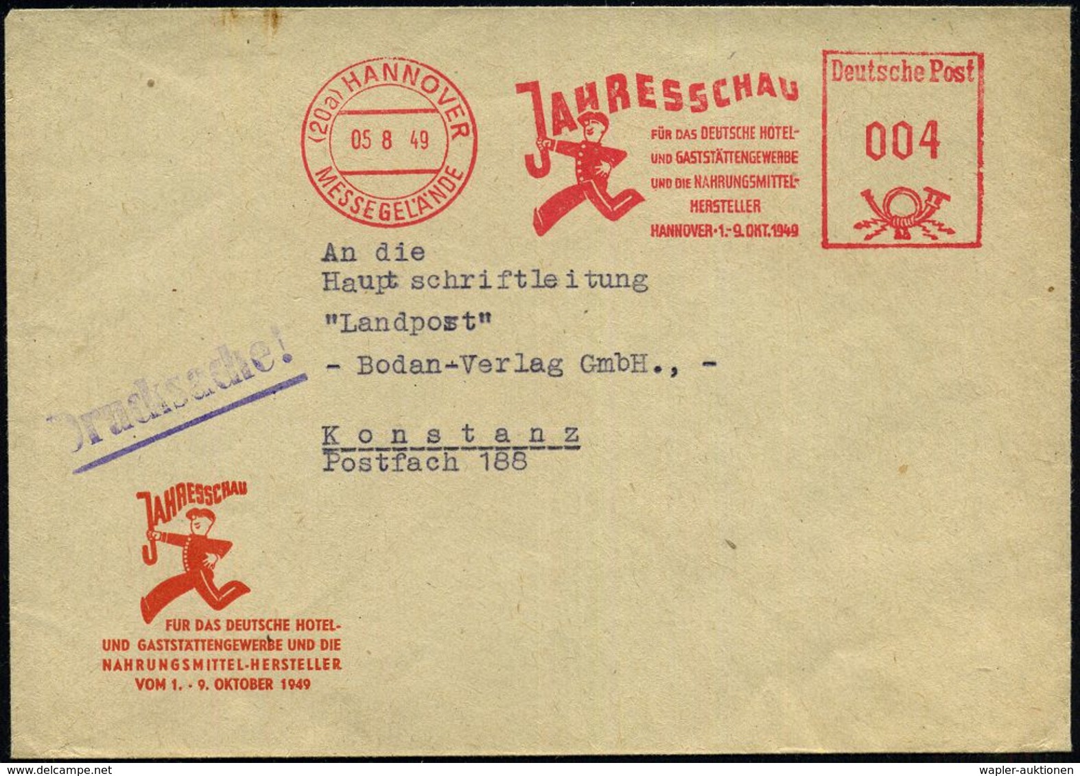 (20a) HANNOVER/ MESSEGELÄNDE/ JAHRESSCHAU/ FÜR DAS DEUTSCHE HOTEL-/ U.GASTSTÄTTENGEWER-BE../  1.-9.OKT. 1949 (5.8.) Selt - Unclassified