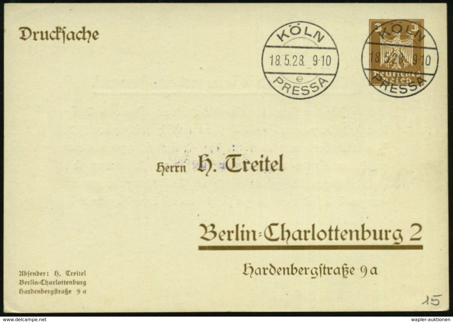 KÖLN/ E/ PRESSA 1928 (18.5.) Seltener SSt = Hauspostamt Messegelände =  Internat. Presse-Ausstellung (Tagesstempel-Form! - Non Classés