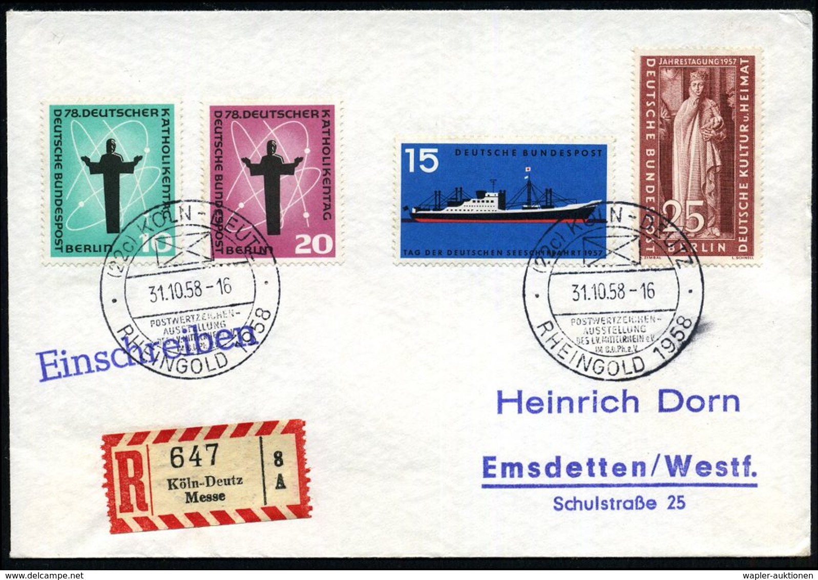 (22c) KÖLN-DEUTZ/ POSTWERTZEICHEN-/ AUSSTELLUNG../ RHEINGOLD 1958 (31.10.) SSt 2x + Sonder-RZ: Köln-Deutz/ M E S S E  Oh - Non Classés