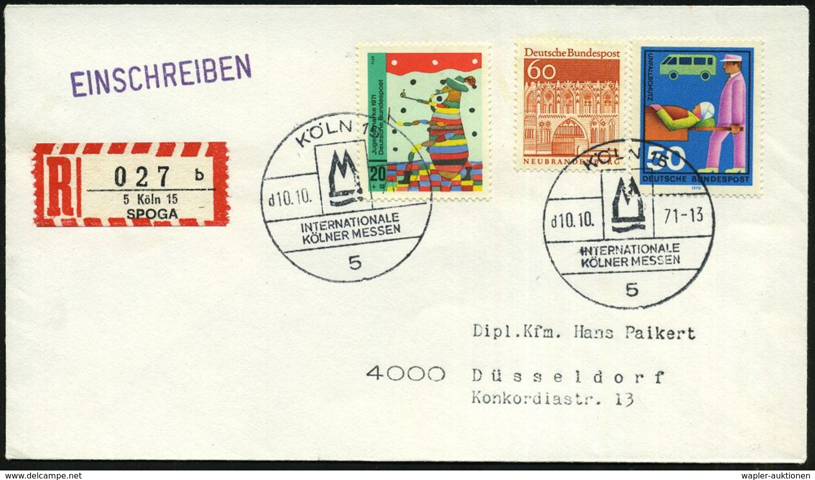 5 KÖLN 15/ INT./ KÖLNER MESSEN 1971 (10.10.) SSt + SRZ: 5 Köln 15/b/ S P O G A (NEZ.Nr.82 UB "b", II. Verwendung) Sehr S - Non Classés