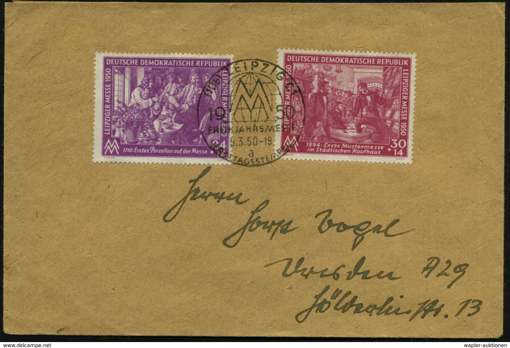 (10b) LEIPZIG C1/ FRÜHJAHRSMESSE/ A/ ERSTTAGSSTEMPEL 1950 (5.3.) SSt Auf . Kompl. Satz Frühjahrsmesse (Mi.248/49,  50.-  - Non Classés