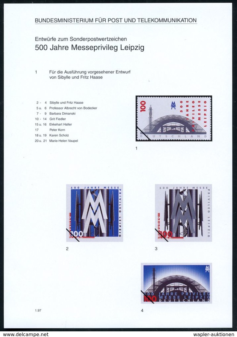 B.R.D. 1997 (Jan.) 100 Pf. "500 Jahre Messeprivileg Leipzig", 21 Verschied. Color-Alternativ-Entwürfe D. Bundesdruckerei - Non Classés