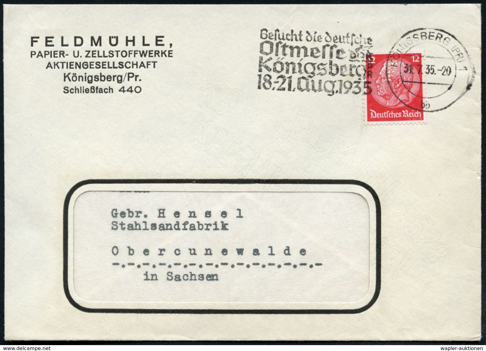KÖNIGSBERG (PR)1/ Bb/ Besucht D.dt./ Ostmesse DOK/ ..18.-21.Aug. 1935 (31.7.) MWSt Auf EF 12 Pf. Hindenbg. Mit Firmenloc - Sin Clasificación
