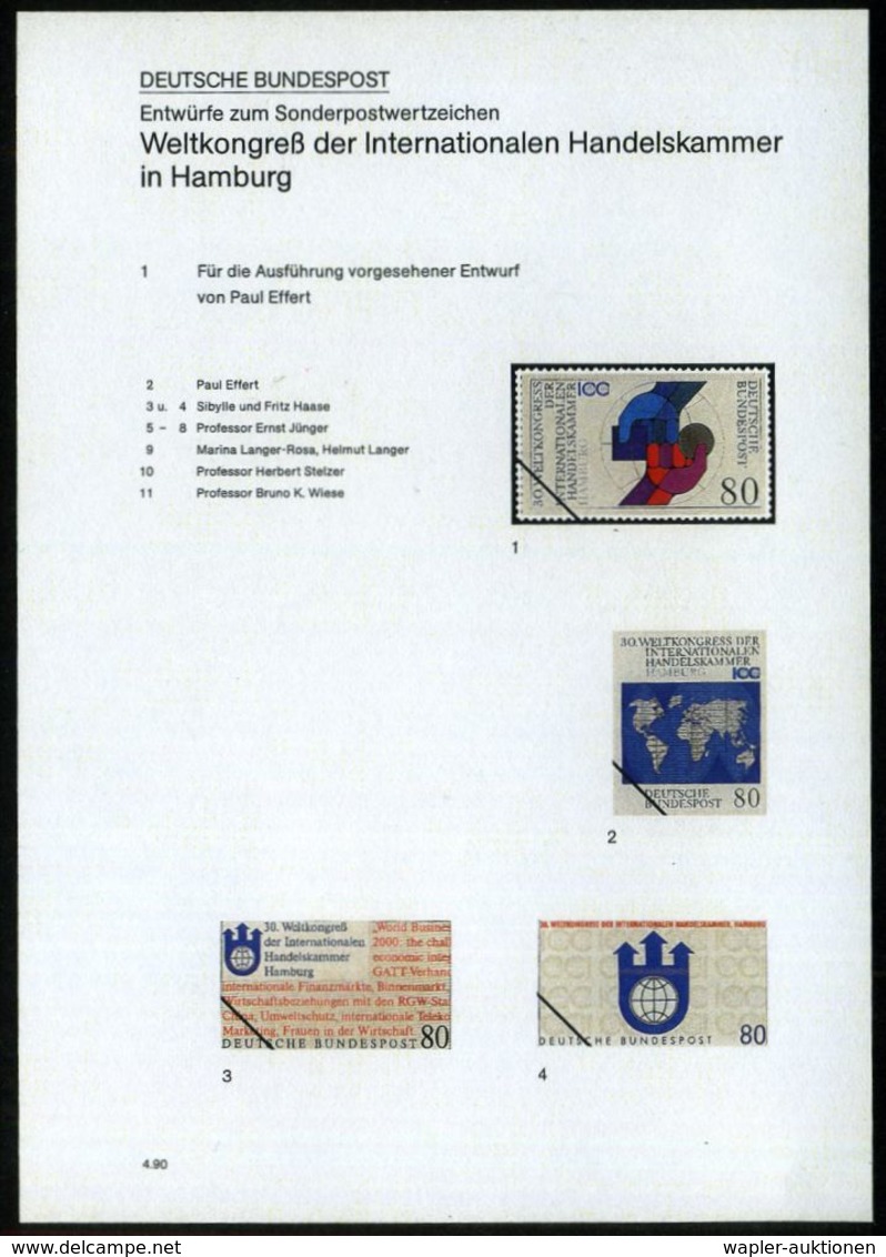 B.R.D. 1990 (Apr.) 80 Pf. "Weltkongreß Der Internat. Handelskammer In Hamburg", 11 Verschied. Color-Alternativ-Entwürfe  - Sonstige & Ohne Zuordnung