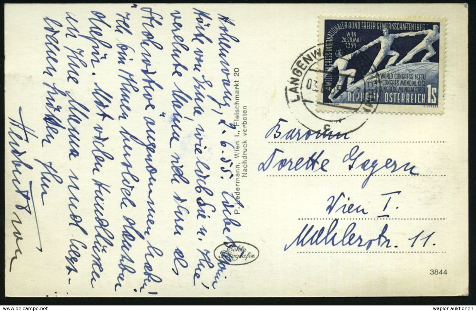 ÖSTERREICH 1955 (3.6.) 1 S. "4. Weltkongreß IBFG Wien", EF = Menschenkette Auf Globus (Gewerkschaftler) Bedarfs-Inl.-Ak. - Autres & Non Classés